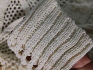 Handmade Off White Crochet Buttoned Cardigan
