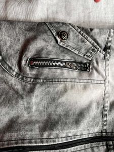 Gray Denim Vest with Hood