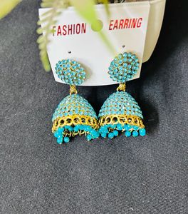 Traditional Blue Stone Jhumka | Ethnic |Festive