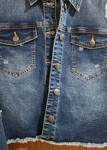 Dark Blue Denim Jacket With Floral Back