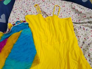Yellow Frock Kurta With Dupatta