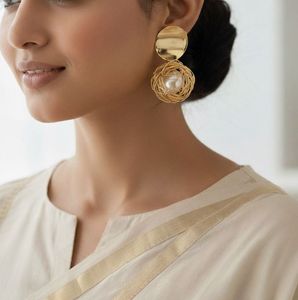 Elegant Gold Caged Pearl Drop Earrings