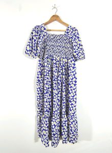 Blue With White Floral Print Dress (Women's)