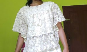 Off-White Lace Top with Front Tie Knot | Size 40 |