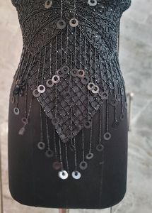 Black Hand Embroidered With Fringes Butterfly Top