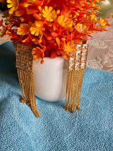 Stone Studded With Tassel Earrings