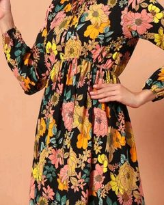 Elegant Women Floral Full Sleeve Printed Dress
