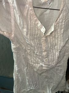 White Linen Blend Button-Up Top