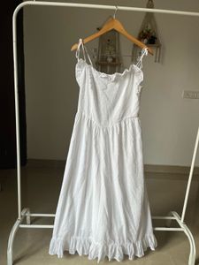 Swiss Dot Corset Ruffled Sleeveless Midi Dress