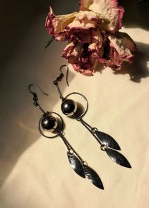 Silver Orb & Leaf Dangle Earrings