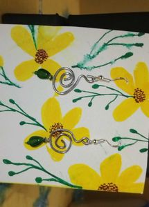 Green Beaded Spiral Earrings
