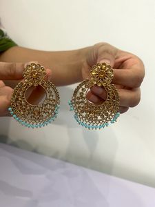 Combo Blue Earrings With Tika &amp; Layer Necklace