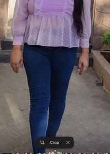 Lilac Ruffle Trim Swiss Dot Peplum Top