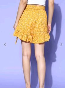 Yellow Floral Printed - Wrap Skort