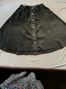 Denim umbrella cut Button-Front Skirt
