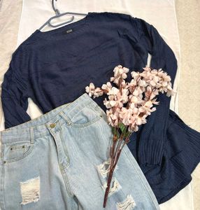 🎁Buy1 Get1 Free Navy Blue Long Sleeve Top E