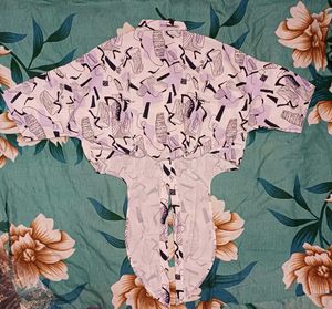 Shein Spread Collar Drop Shoulder Abstract Print s