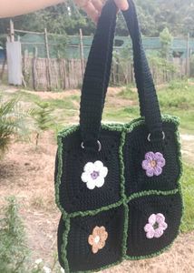 Handmade Crochet Flower Tote Bag