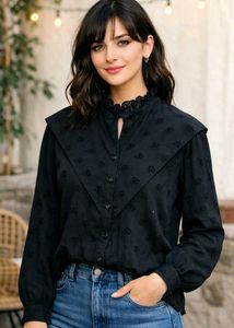 Chic Black Embroidered Top Size-36-38