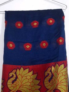 Elegant Navy Saree with Red &amp; Gold Border