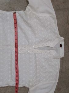 XXL White Chikan Kari Embroidered Kurti Set