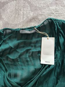 MANGO Emerald Color Wrap Mini Dress