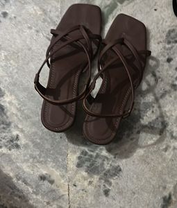 Brown Strappy Square Toe Sandals