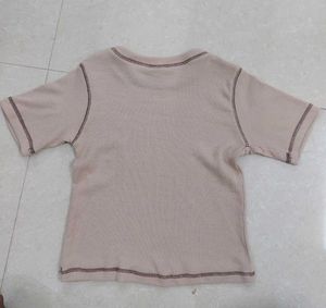 Beige Crop Top With Concentric Brown Hearts