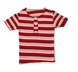 Red and Pink Striped Top