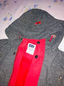 Levi&#39;s Red &amp; Grey Hooded Jacket