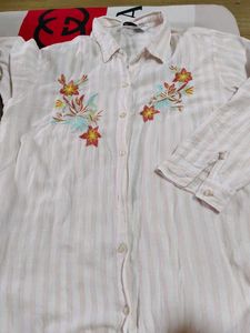 Striped Floral Embroidered Top