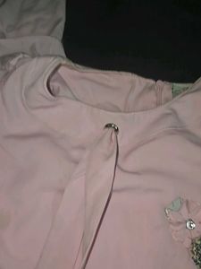Pink Frill Sleeve Top And Blue Bottom
