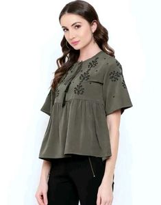 Olive Green Embroidered Top