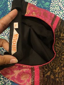 Beautiful Black Kurta With Pink Border