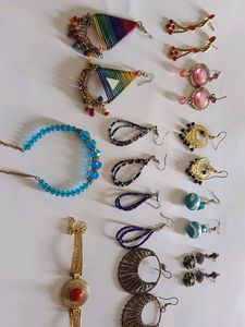 9 Pairs Earrings With 2 Bracelet