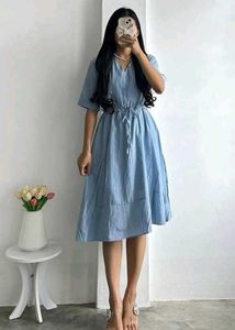 Blue V-neck Dress