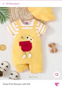 Yellow Stripe Print Romper With Hat