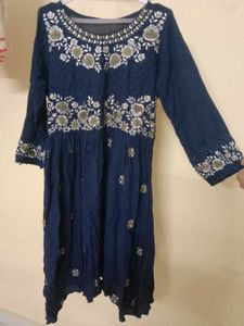 Navy Embroidered Anarkali Dress
