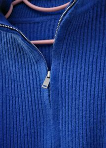 Blue Ribbed Zip-Up Sweater