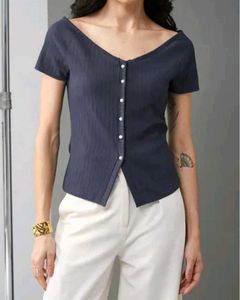 SHEIN BRAND Grey Pearl Fancy Button Top