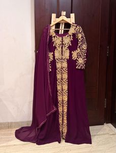 L,Xl,Xxl Wine Ethnic Long Dress Suit Set