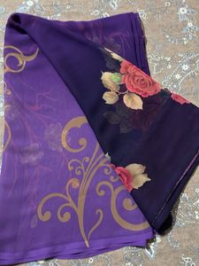 chiffon purple and blue shade flower print saree