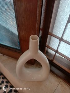 Pack Of 2 Clay Ceramic White Oval Donat Vase Set