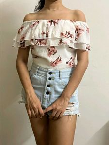 Sassafras Floral Off Shoulder Crop Top