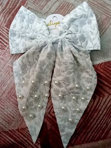 New Hair Bows  White with Grey &amp; Pink