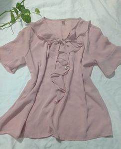 Pink Ruffle Bow Blouse