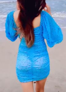 Blue Ribbed Bodycon Dress