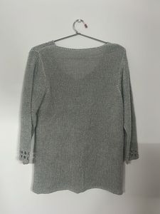 Silver Knit V-Neck Sweater