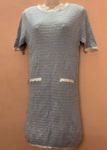 Short Dress: Light Blue And White