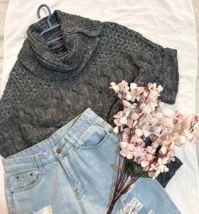 🎁Buy1 Get1 Free TurtleNeck Grey Crochet Sweater (